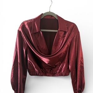 Commense Burgundy Satin Blouse